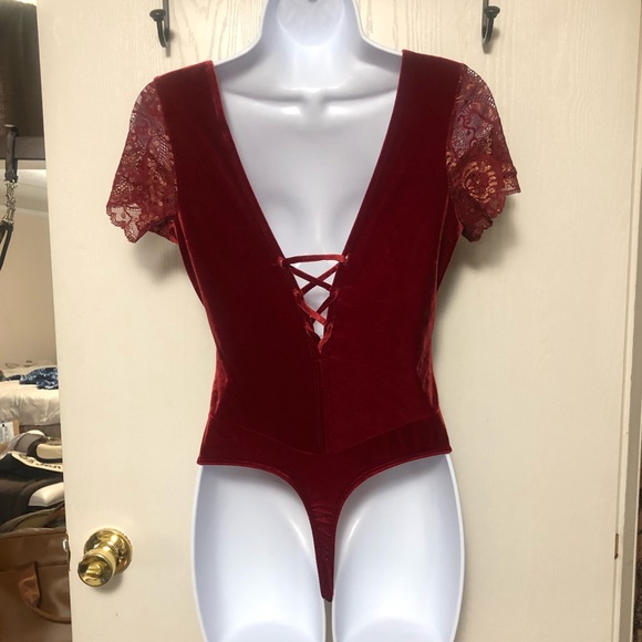 Victoria Secret Red Crushed Velvet Bodysuit - Picture 10 of 14